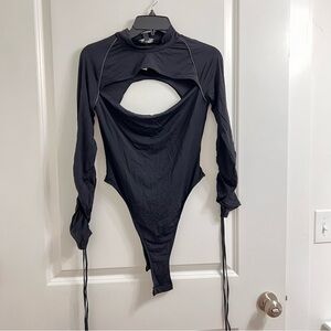 POSTER GIRL Dolls Kill Black Long-Sleeve Cutout Bodysuit
